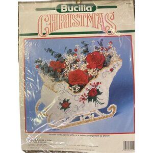 Vintage 1990 Bucilla Christmas Rose Sleigh NEW Open Package 61141 Needlecraft